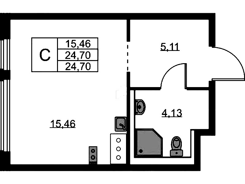 Квартира студия 24.7 м², 11/11 эт., ЖК «Новое Колпино»
